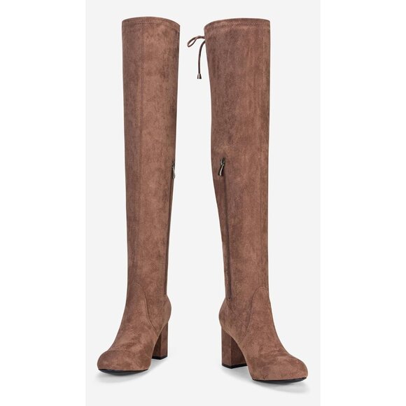 Women's Mocha Brown Suede Inner Zipper Thigh High Over The Knee High Heel Boots - Picture 8 of 9